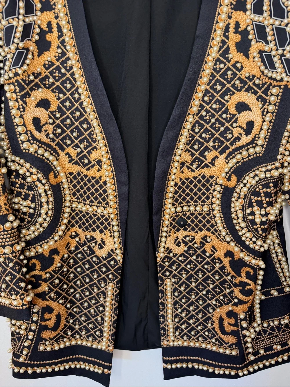Black and Gold Embellished Open-Front Sweater Jacket woman size Large beaded - Picture 2 of 13